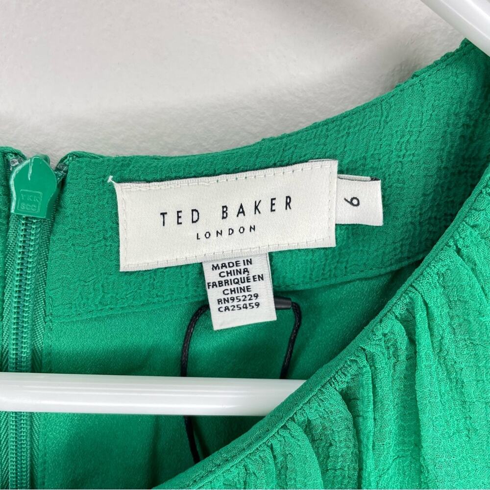 Ted Baker Asymmetrical Tiered Mini Dress in Green Size 6 - Picture 7 of 10